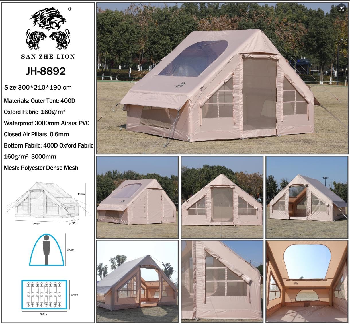 Inflatable Glamping Tent House with Porch Includes Air Pump.