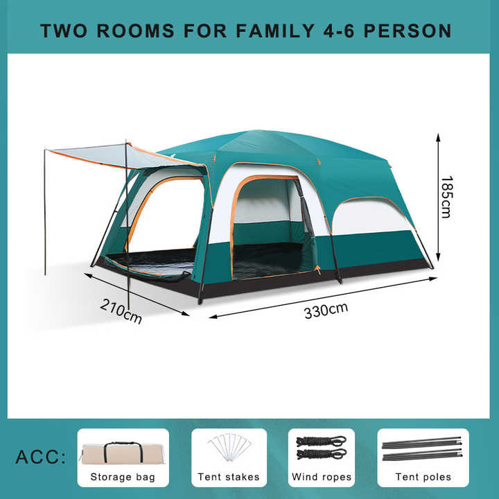 Two Bedroom 5-Person Family Camping Tent – Waterproof, Easy Setup & Ventilated for All Seasons
