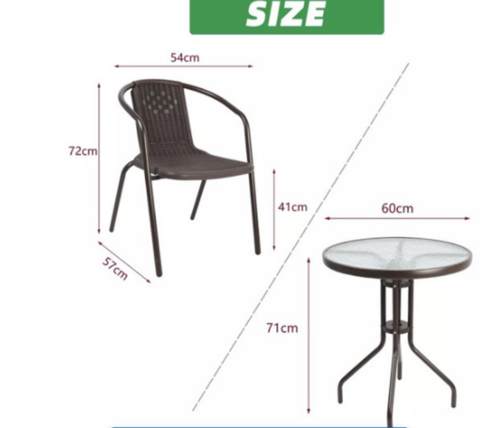 Elegant Outdoor Dining Set - 2 Bistro Chairs + 60cm Steel/Glass Round Table