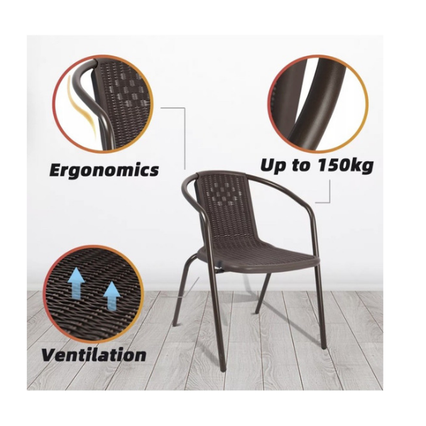 Elegant Outdoor Dining Set - 2 Bistro Chairs + 60cm Steel/Glass Round Table